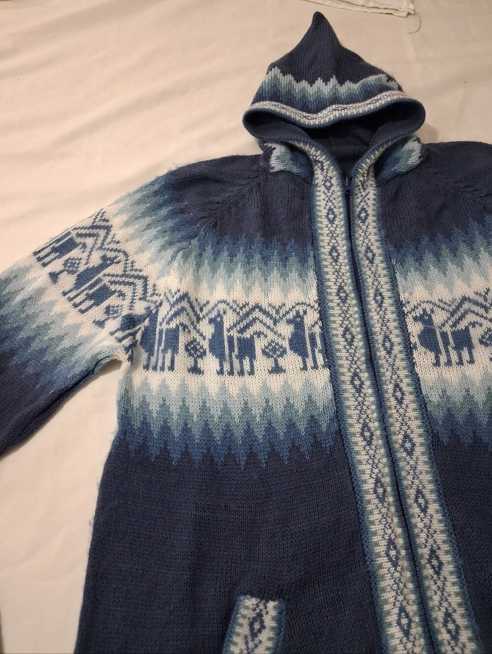 Alpaca Wool Peruvian Zip Up Cardigan Sweater With Pockets Hooded